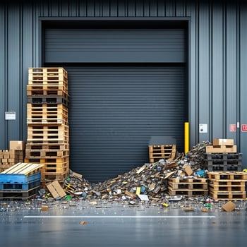 The image depicts Debris pallets or equipment near the doors can obstruct motion and damage components Maintain a clear perimeter around all door tracks and thresholds-1