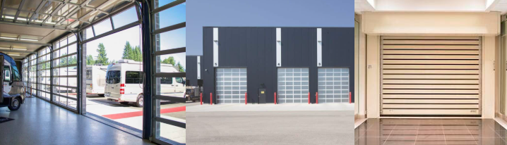 collage of commercial garage doors